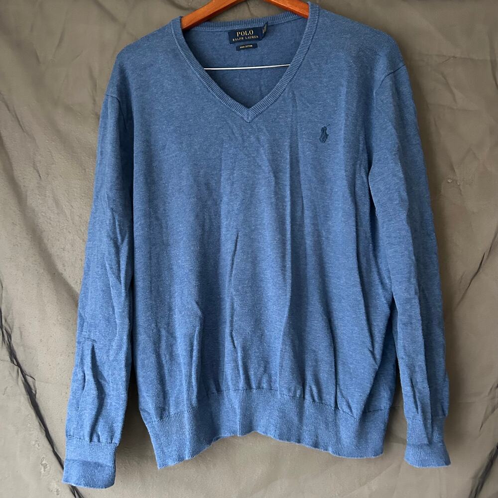 🥶 Polo Ralph Lauren Blue Lightweight Knit Sweater Size Large